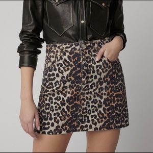 Ganni Leopard Denim Mini Skirt